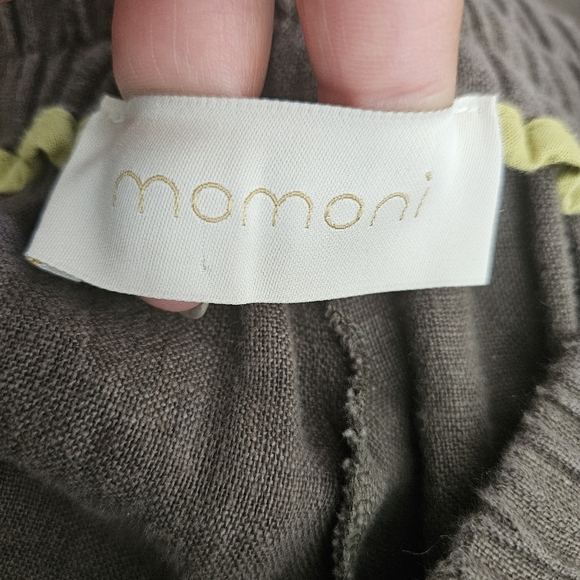 Momoni Neutral Army Green 100% Linen Wide Leg Pull On Pants - Picture 13 of 15